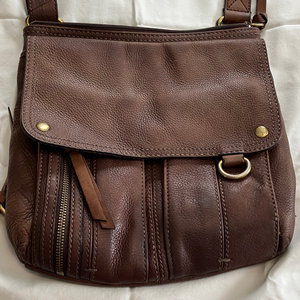 Vintage Fossil Morgan Traveler Pebbled Brown Leather Crossbody